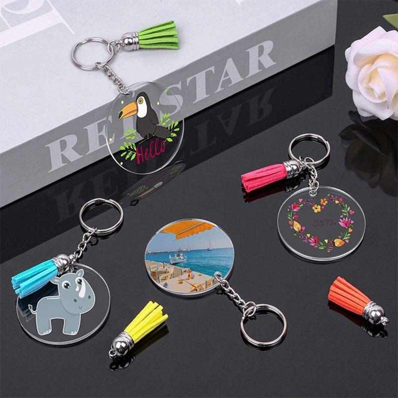 24Pcs Christmas Ornament Acrylic Clear Keychain Blanks with Keyring Chain Decor
