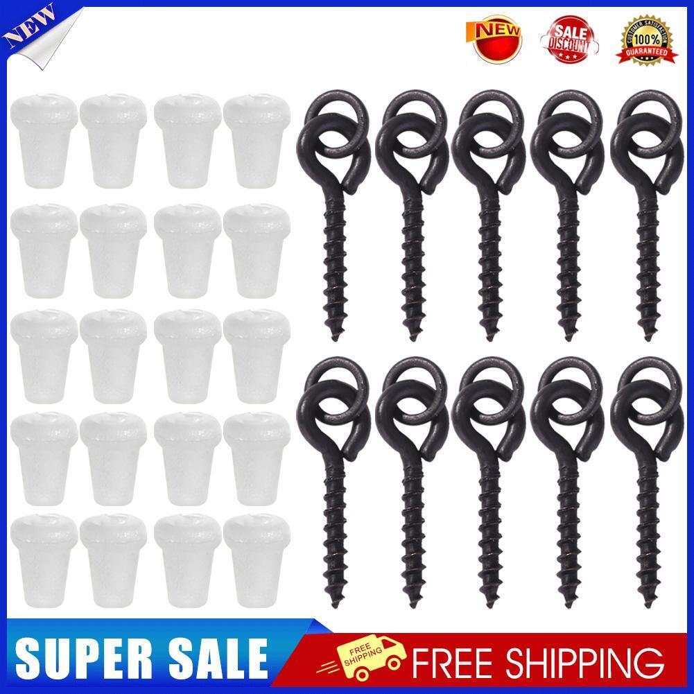 10pcs Fishing Boilie Bait Screws with Rings+20 Stops Fishing Tackle (White)