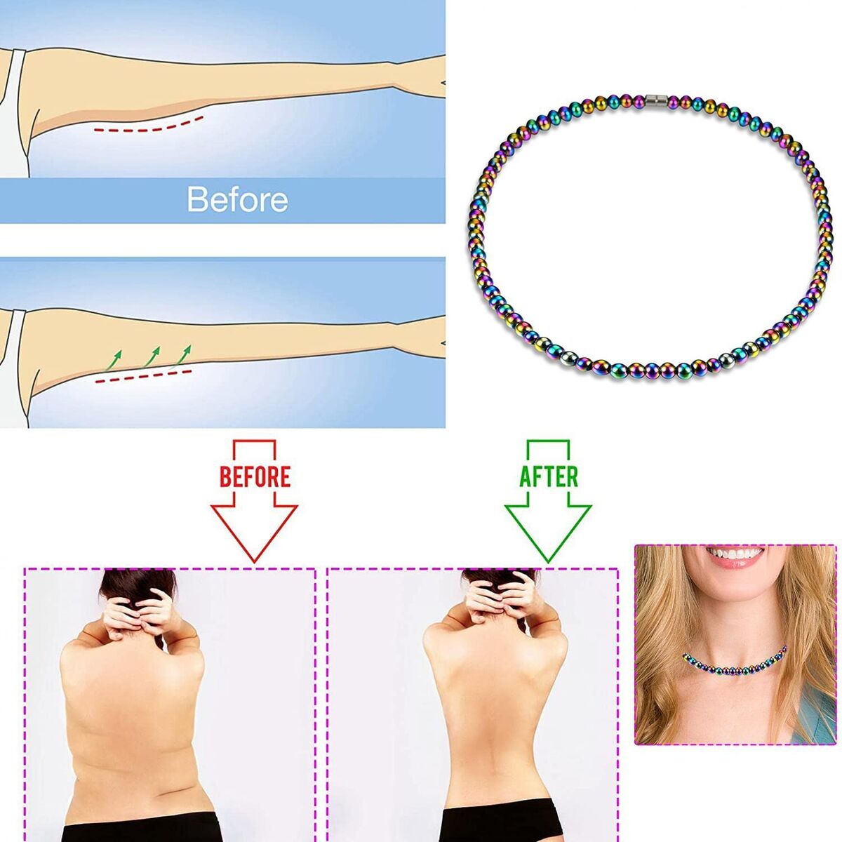 Jewelry Gift for Women Men Lymph Drainage Magnetic Necklace Hematite Necklace