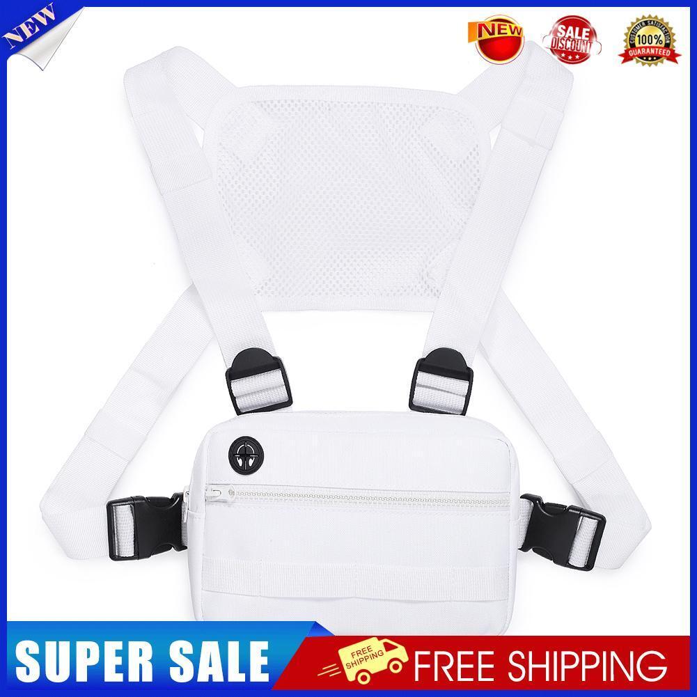 Multifunctional Hip Hop Chest Bag with Strap Travel Running Bags (White)