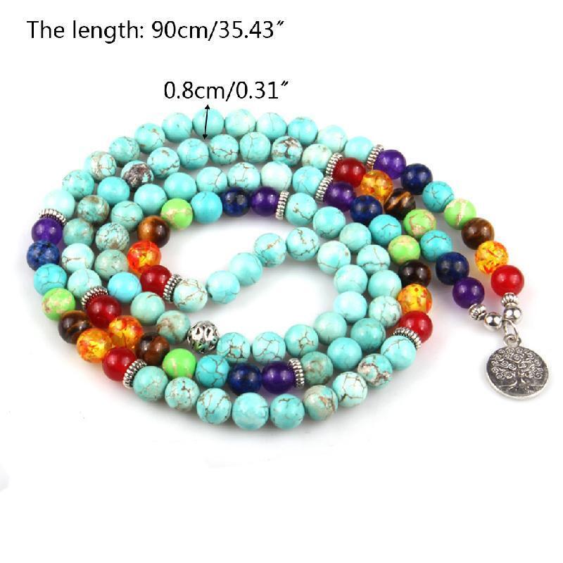 8mm Turquoise Healing 108 Mala Beads Tree of Life Necklace Yoga Wrap Bracelet