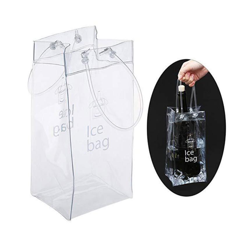 Transparent Wine Ice Pouch Food Grade PVC Champagne Organizer Pack with Handle