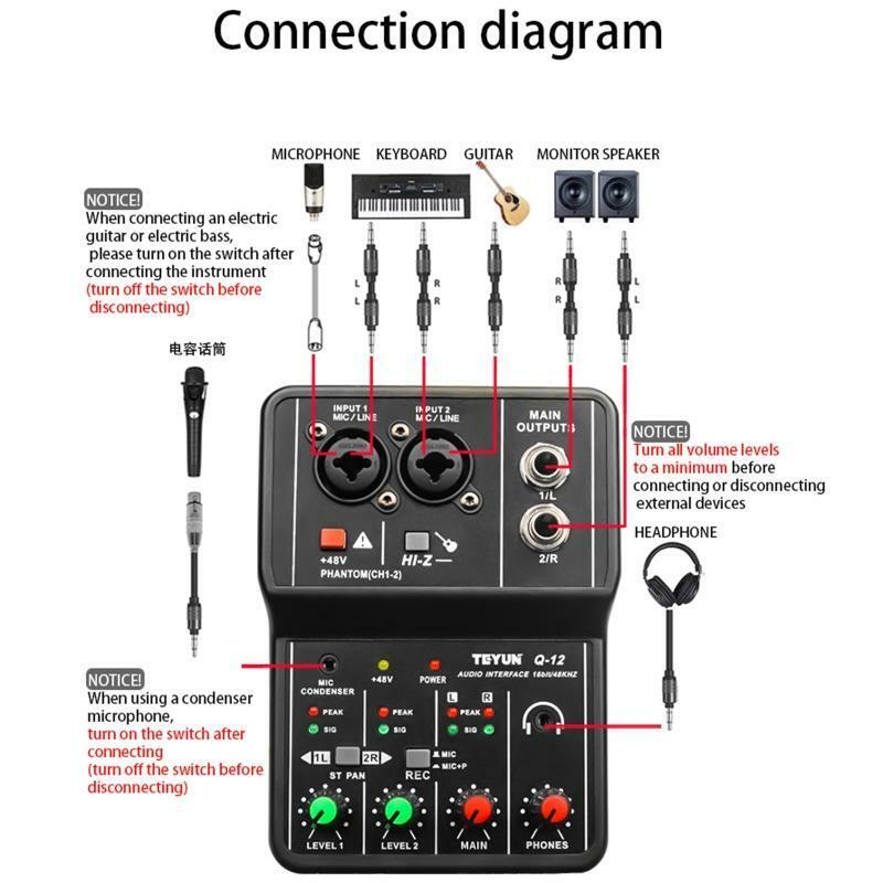 Live Sound Card Sound Mixer Noise Reduction Sound Card with Monitor Function