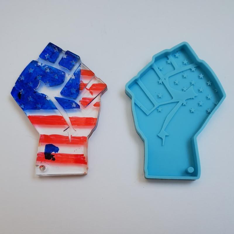 Blue American Flag Fist Keychain Silicone Mold for Valentine Love Gift Craft
