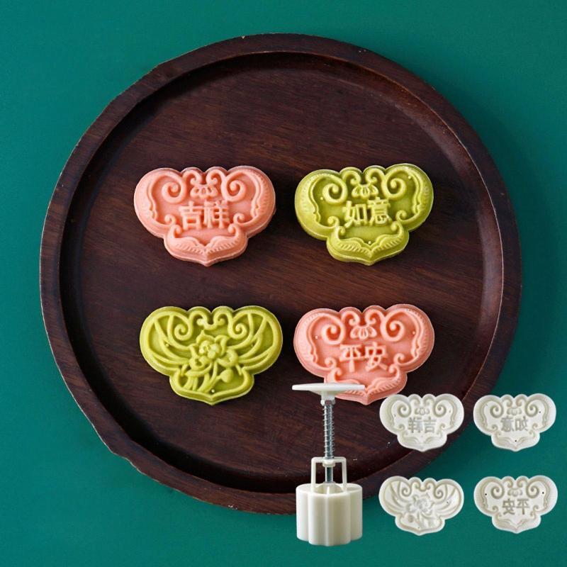 50g Mooncake Stamps Ruyi Lock Shape Mooncake Moulds Festival Hand Press Gadgets