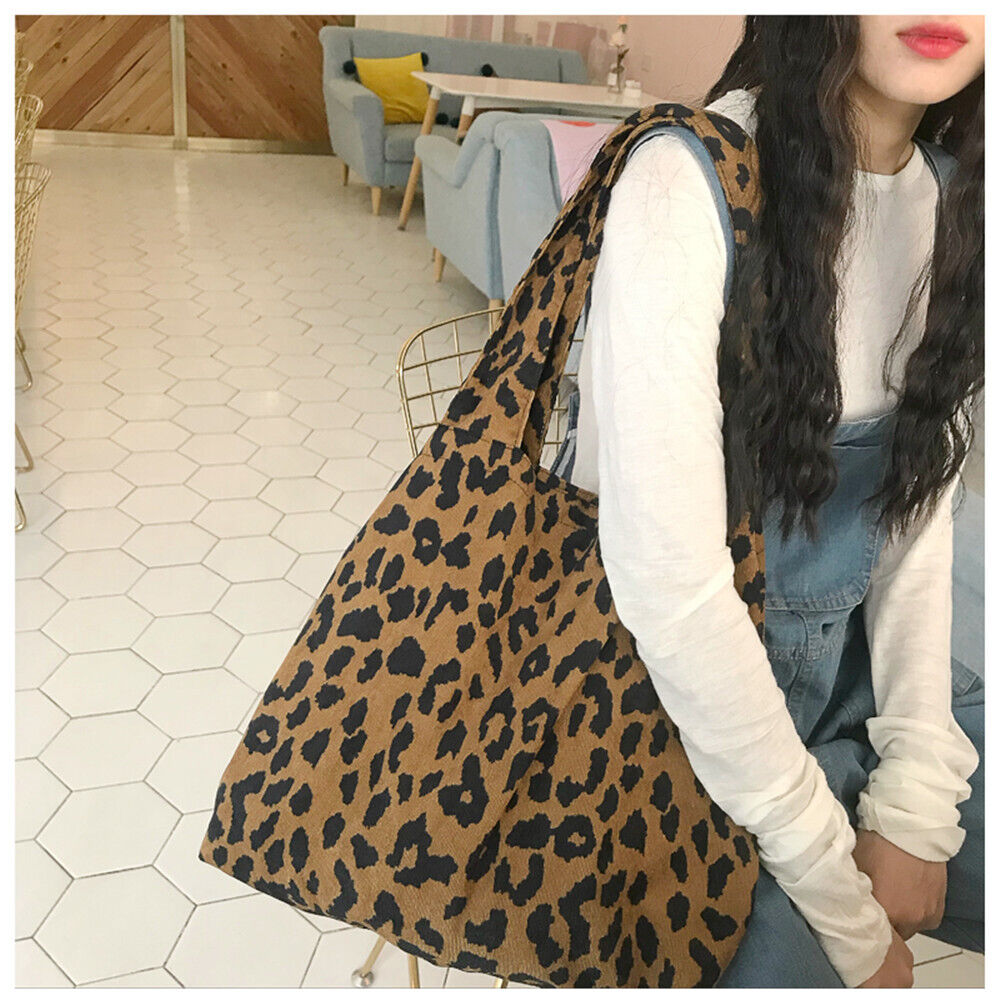 Women Casual Large Leopard Print Single Shoulder Bag Shopping Bag Tote Handbags