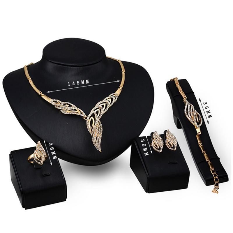 Women Jewelry Set Rhinestone Decor Necklace Ring Bracelet Earrings Party Dress