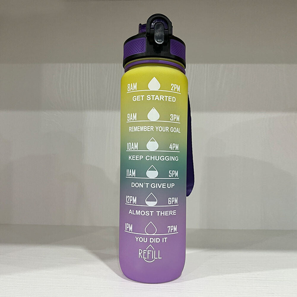1L Sports Water Bottle with Marker Large Capacity Fitness Drink Cups (B)