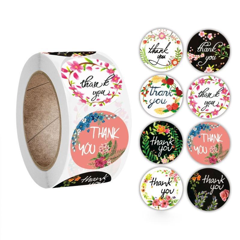 Lovely Flower Thank You Labels Sticky for DIY Card Wedding Baby Shower 500pack