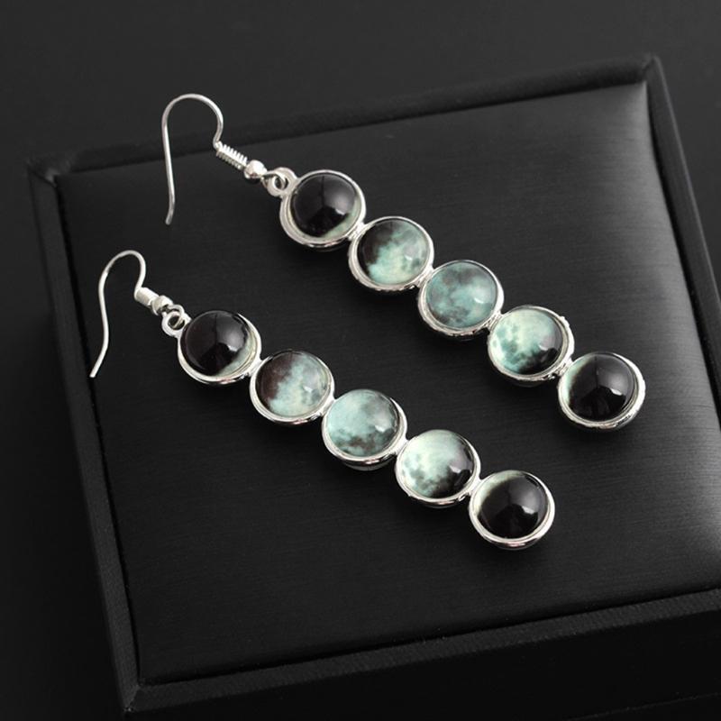 Women Earrings Glowing Glass Dome Moon Phase Earrings Moonstone Dangle Earrings