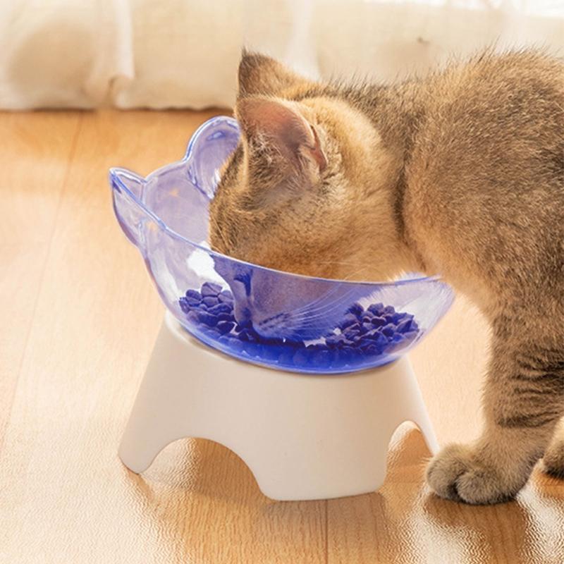Elevated Dog Cat Bowls Double Raised Cat Transparent Plastic Bowl with Stand