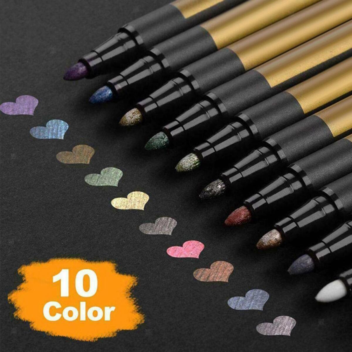 10x Metallic Markers, 10  Metallic Paint Markers  Set, Metallic Marker