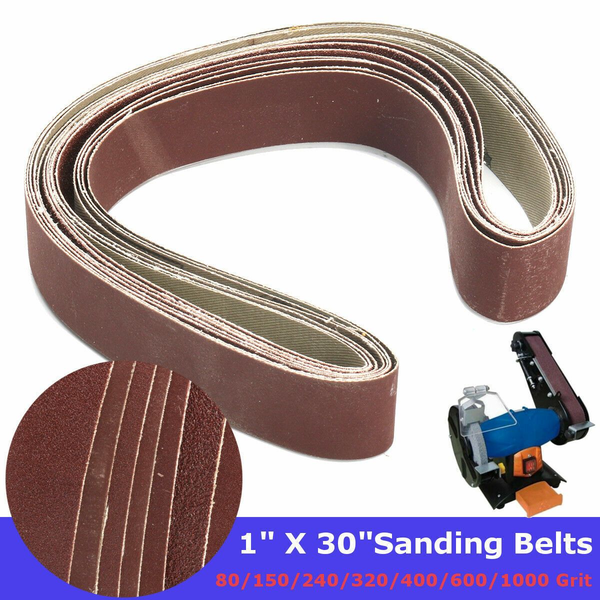 7Pcs/Set 1'' X 30'' Sanding Belts 80 150 240 320 400 600 1000 Grit Sander File