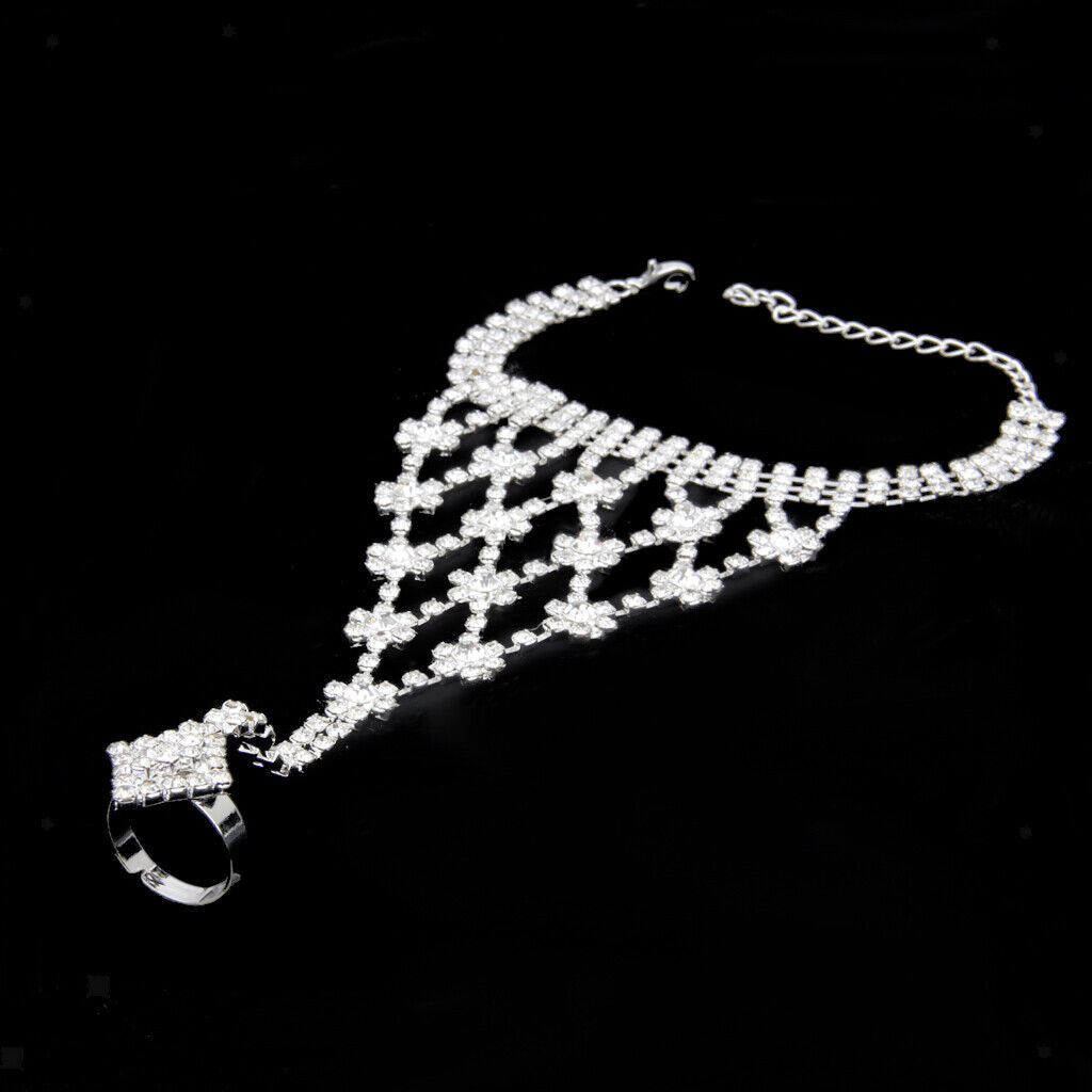 Crystal Flower Chain Ring Harness Bracelet Bridal Jewelry Wedding Decor