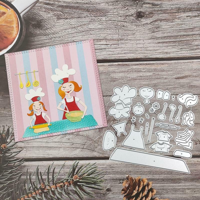Cartoon Mother Daughter Cooking Metal Cutting Dies Stencil Scrapbooking Template