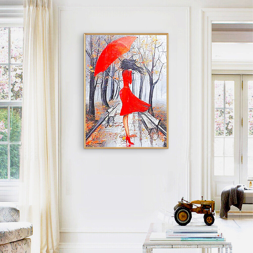 DIY Full Round Drill Kit Poster 5D Woman with Umbrella Diamond Painting