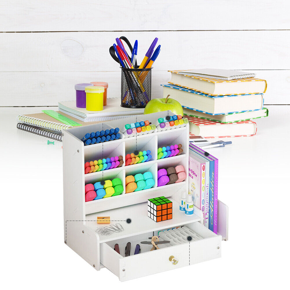 Inclined Wooden Pen Holder Fashion Desktop Office Storage Box with Drawer