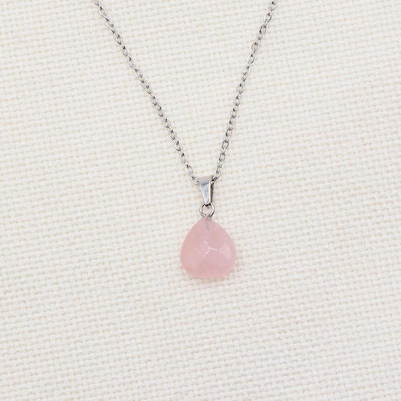 Natural Healing Crystal Love Heart Pendant Necklace Unique Pink Quartz Pendant