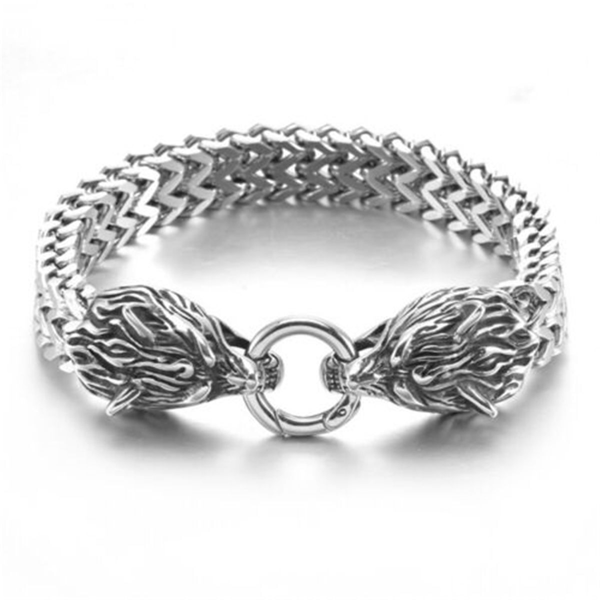 Clasp Fenrir Head Bracelet Viking Stainless Steel Bracelet Wolves Head Bangle