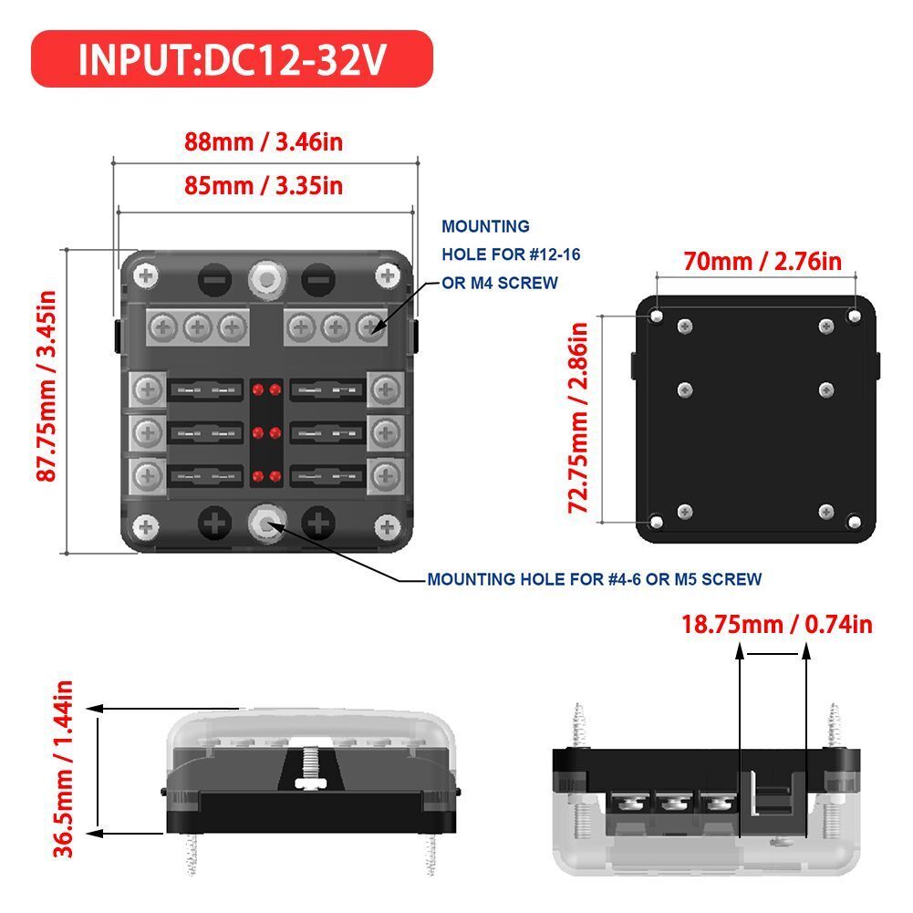12V/24V M5 Stud Block Fuse Box Plastic Cover Car Accessory Blade Fuse Holder