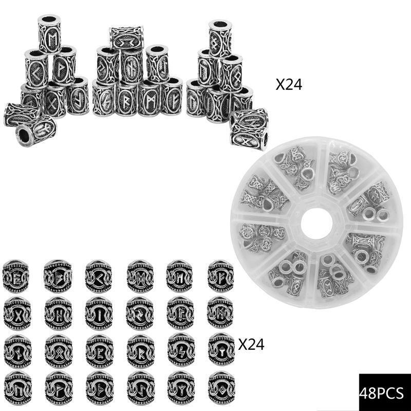 48 Pieces Viking Beads for Hair Decor Accessory DIY Beading Jewelry Bracelets