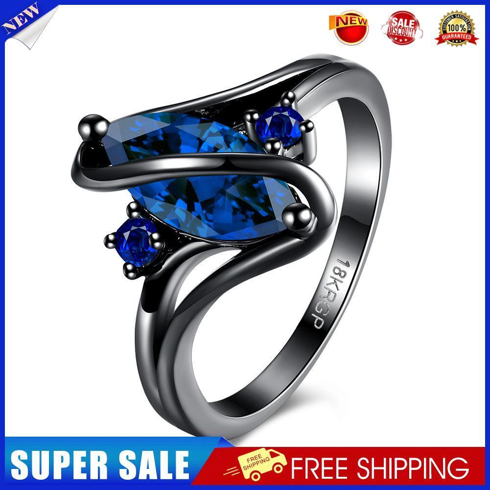 Women Fashion Popular Zircon Party Wedding Ring (Dark Blue)(7#)