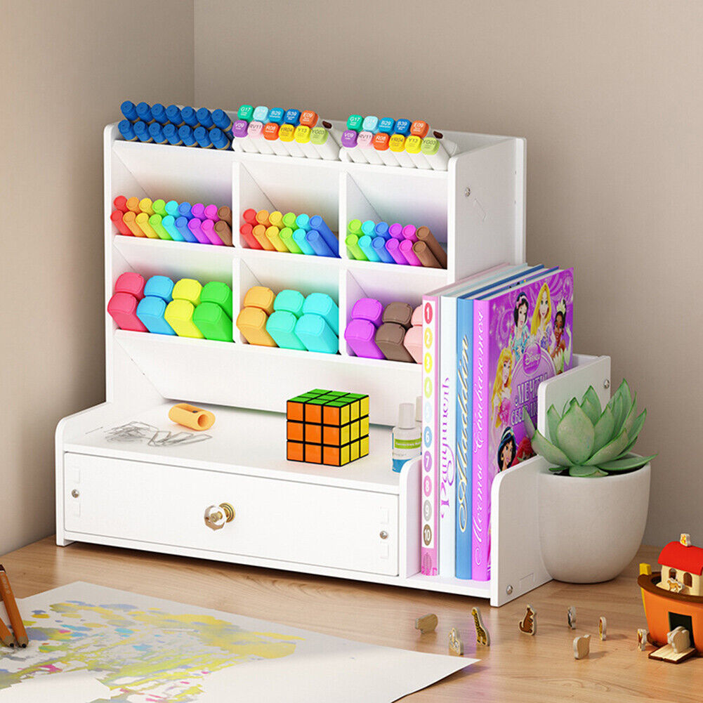 Inclined Wooden Pen Holder Fashion Desktop Office Storage Box with Drawer