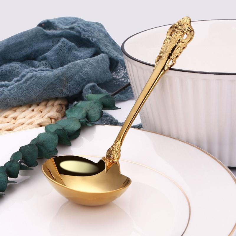 Stainless Steel Soup Spoon Long Handle Home Drink Round Soup Scoop Light Luxury