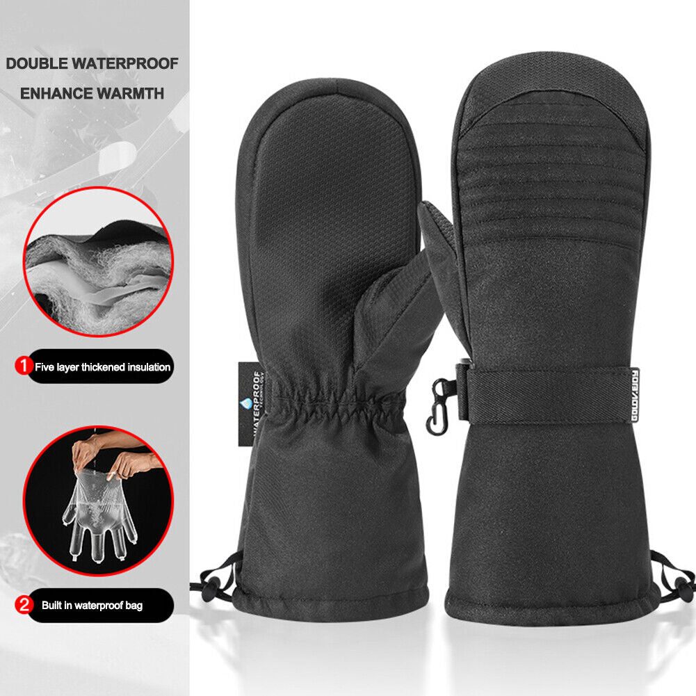 Waterproof Mittens Ski Gloves Women Men Fleece Winter Thickened Gloves (XL)