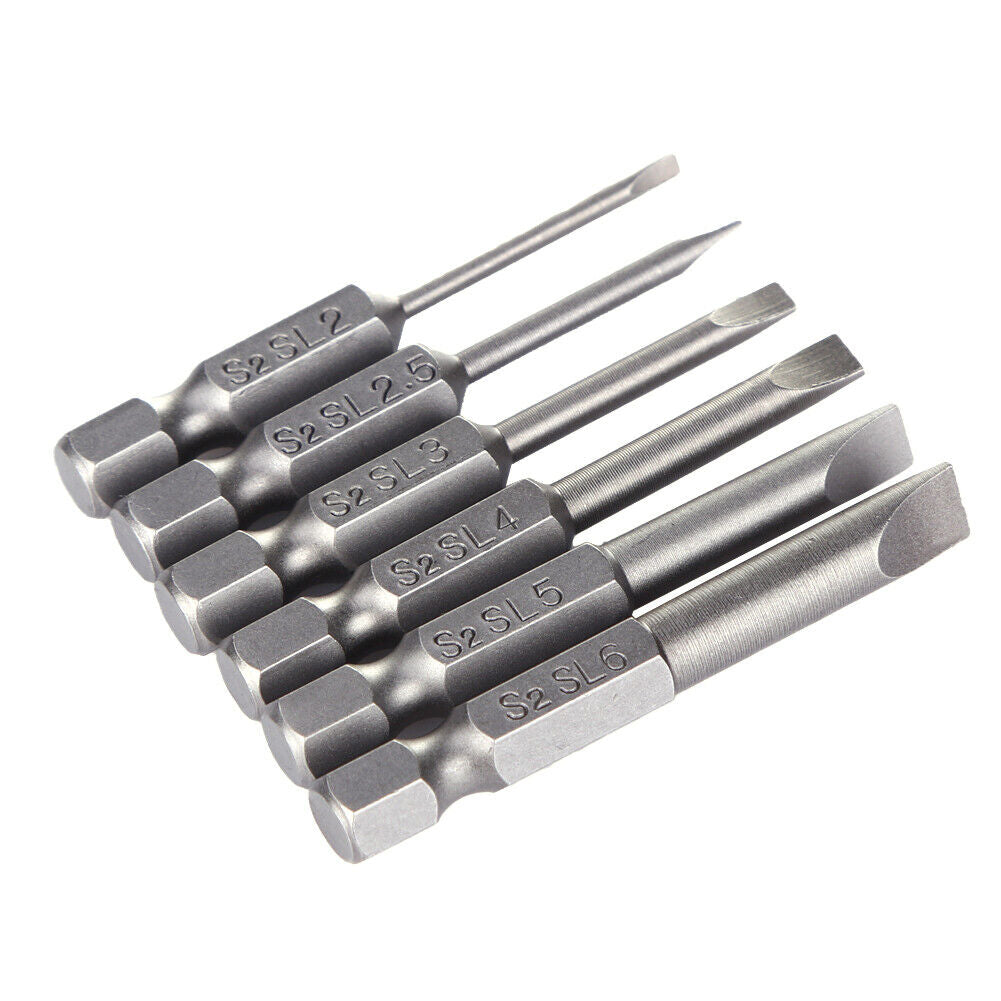 6pcs 50mm 2.0-6.0mm Flat Head Slotted Tip Screwdrivers Bits