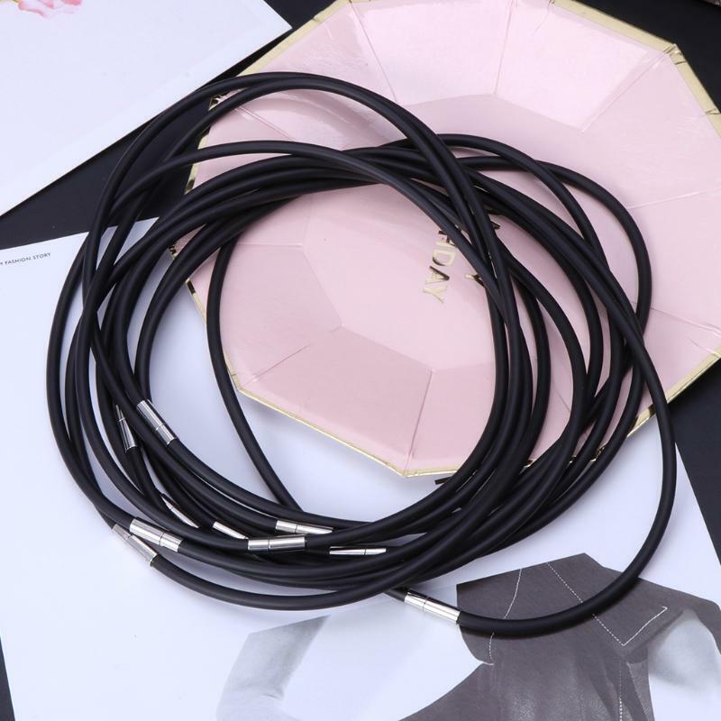 10pcs DIY Necklace Rope Cord Rubber Black Jewelry Making With Clasp Gift Fashion
