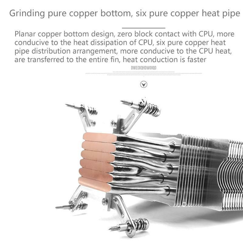 CPU Radiator Ultra Quiet Case Fan 6 Heat Pipes Silent PC Cooling Cooler 12V-4pin