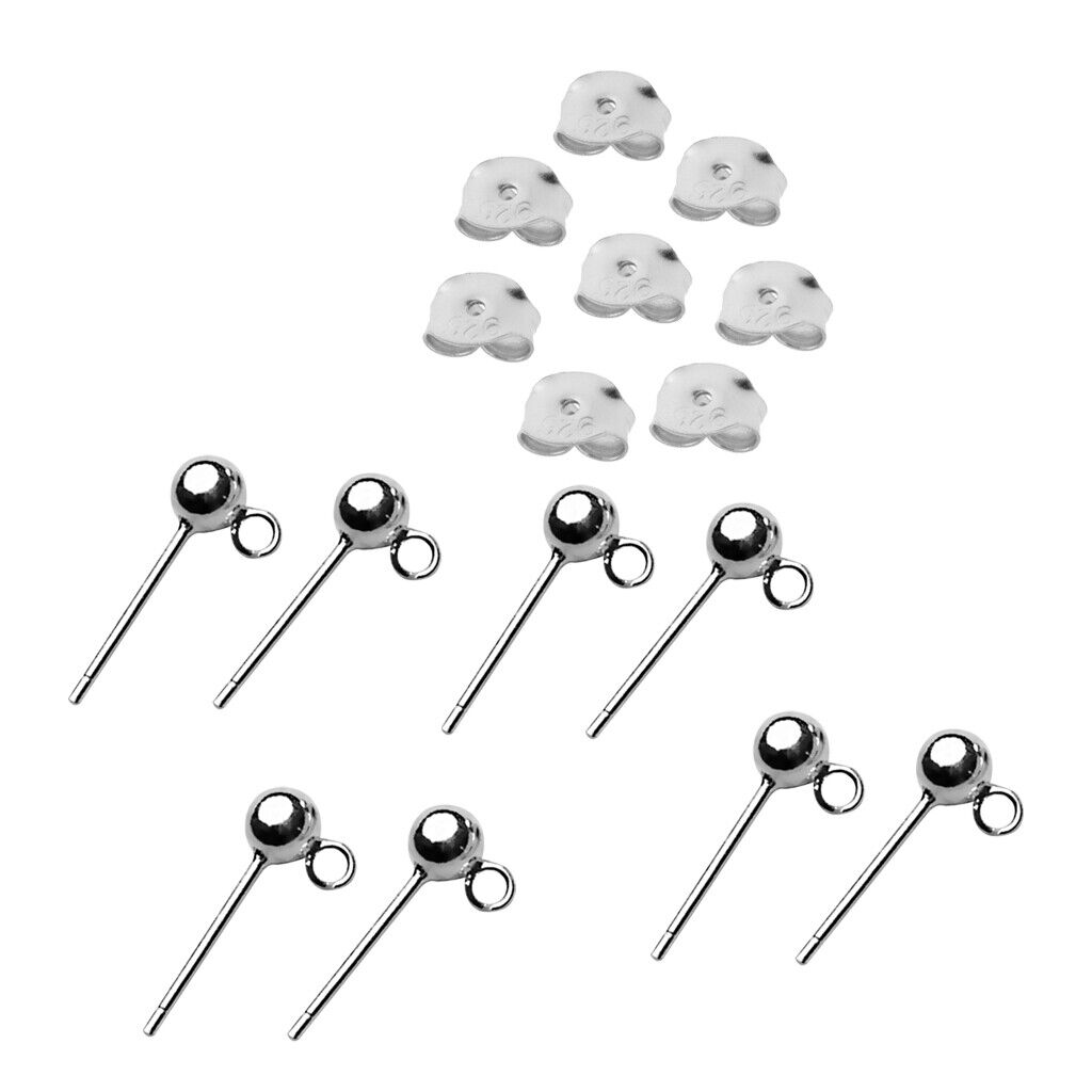 16 Pieces 925 Sterling  Ball Earring  Posts Backs Jewelry Findings