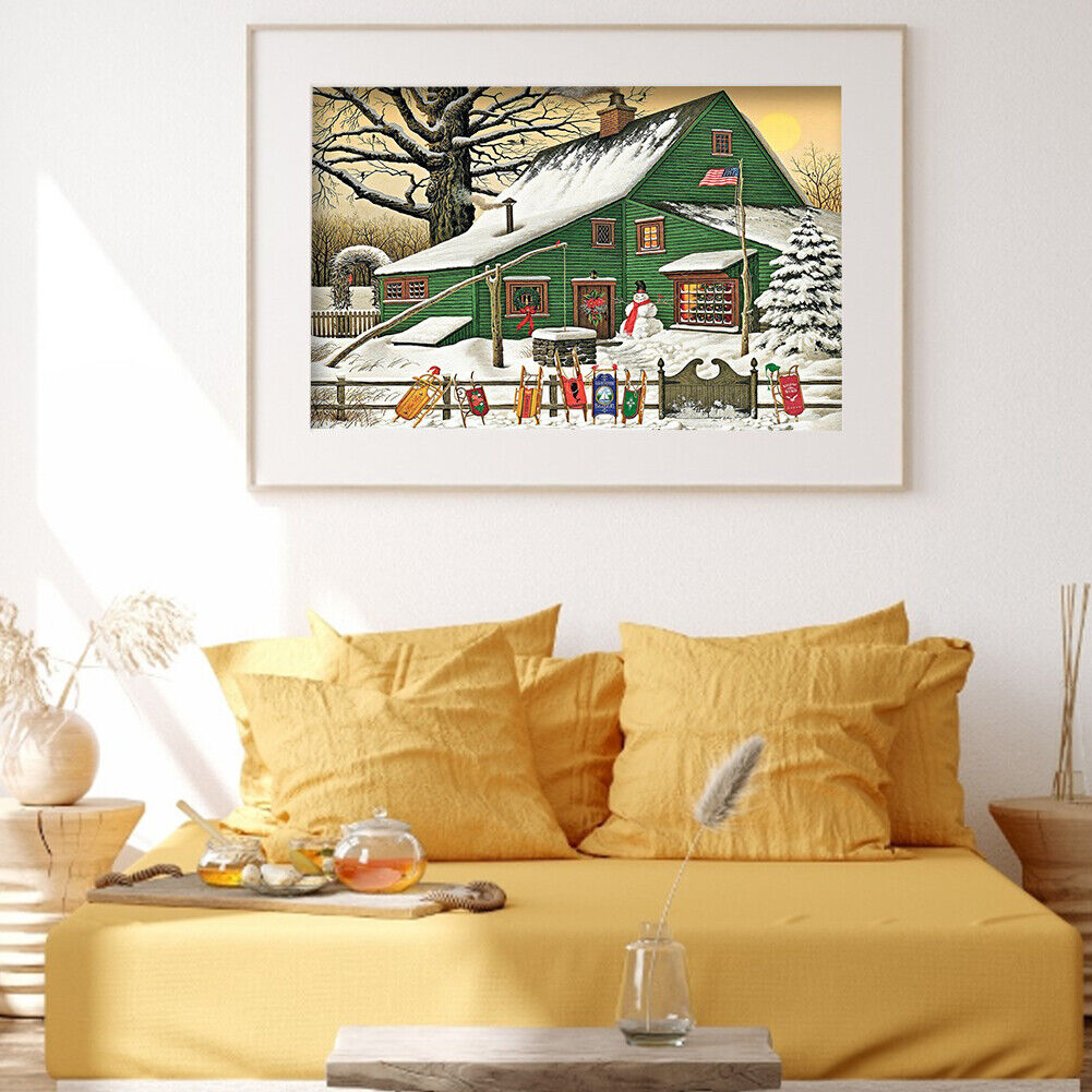5D Diamond Painting DIY Snow Green House Pictures Kits Full Drill Home Art