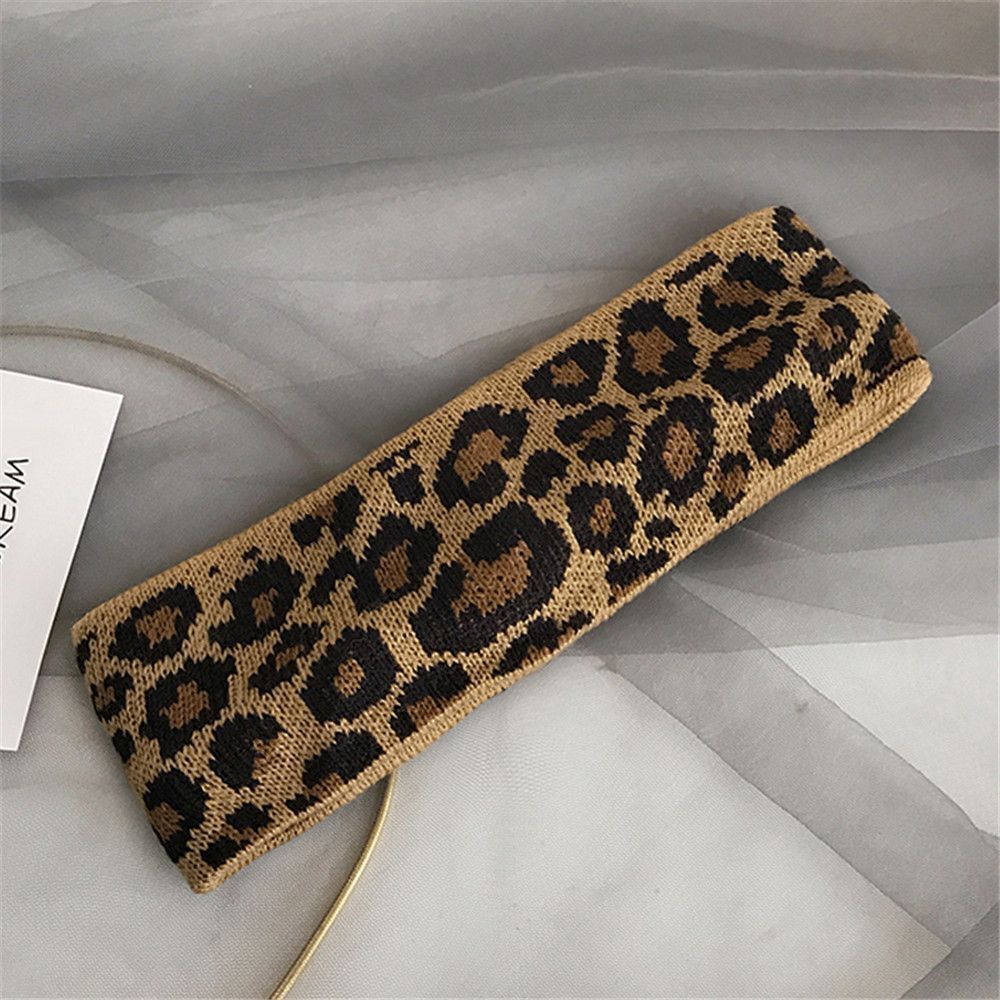 Winter Warm Crochet Head wrap Knitted Headband Bowknot Turban Leopard Headwear