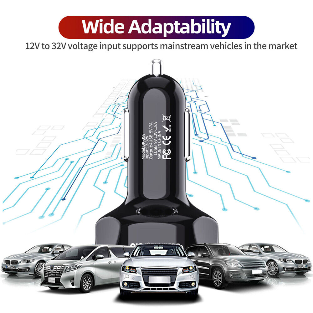New QC 3.0 Adapter Smart Phone Car Charger Fast Charging 4-Port USB LED Display