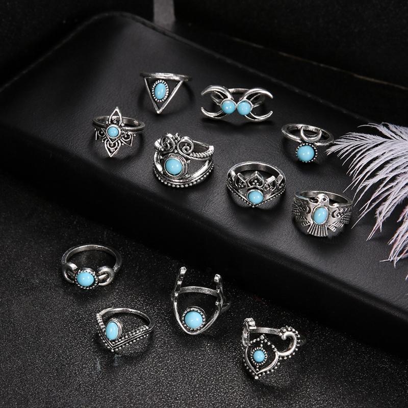 11Pieces Exquisite Women Ring Blue Oval Cut Fire Opal Diamond Band Rings Jewelry