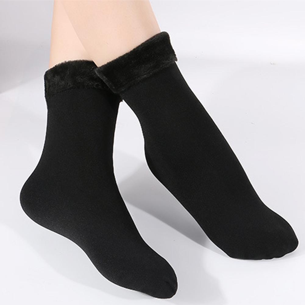 Women Men Warm Thick Solid Thermal Snow Winter Floor Sleeping Socks (Black)