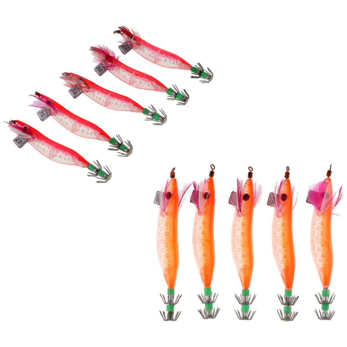 10 Pieces Fishing Lures Luminous Squid Jigs Hook Shrimp Lure for Saltwater