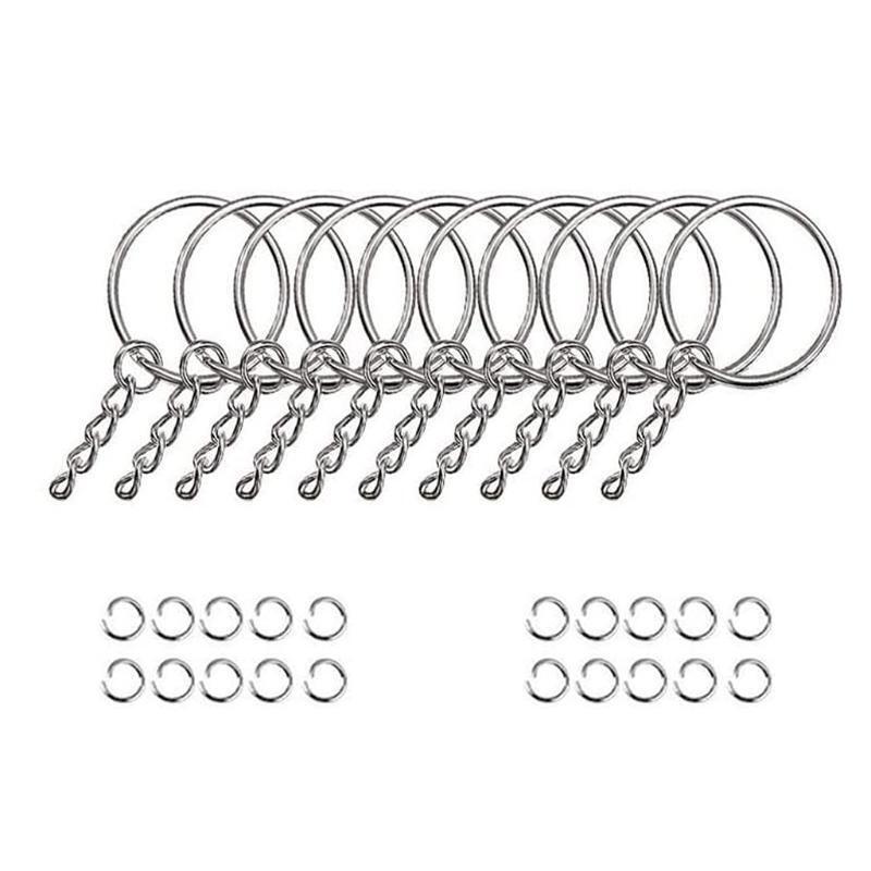 Keychain Ring Set 20pcs Splits Key Ring Hoops with Chain 20pcs Metal Jump Rings