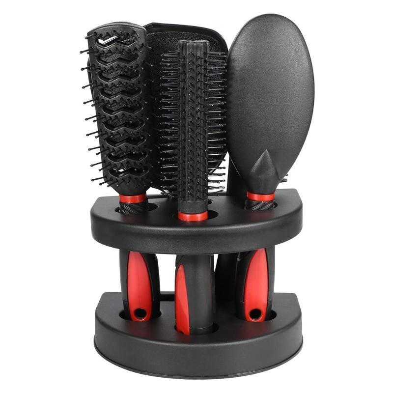 5Pcs Hair Brush Combs Set Salon Hairdressing Styling Tool Mirror Holder Stand