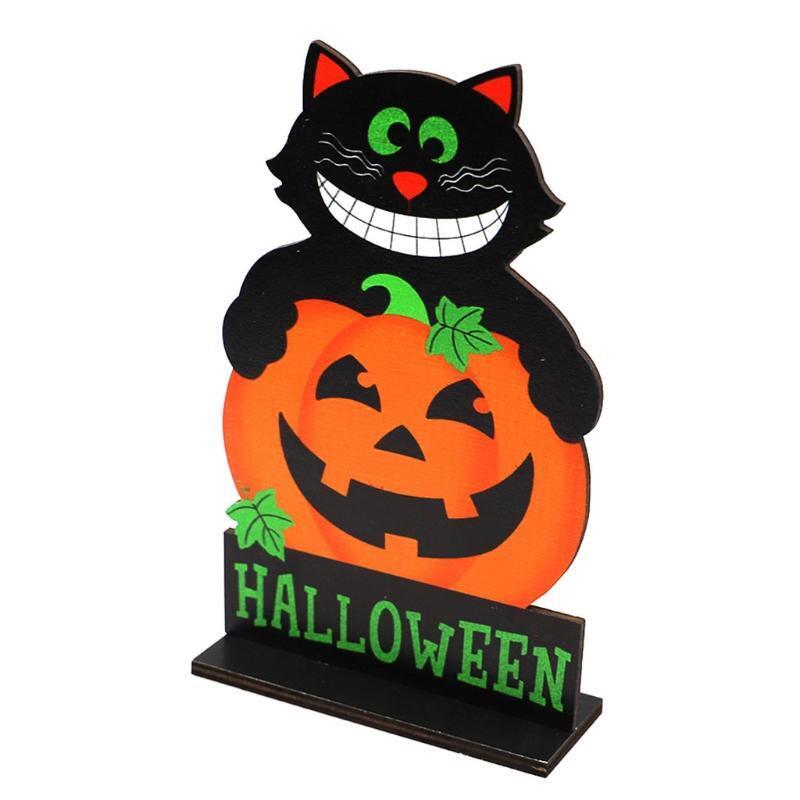 Halloween Wooden Sign Pumpkin Cat Table Topper Decor Centerpiece Party Ornament