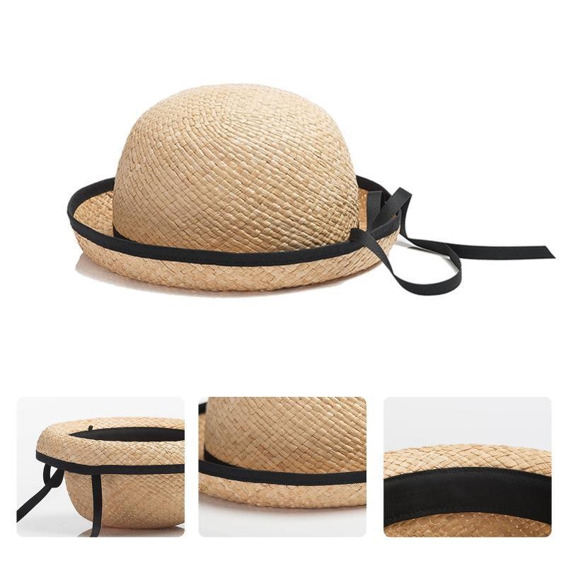 Lovely Ribbon Bowknot Dome Top Hat Children Straw Hat Sun Protection for Party