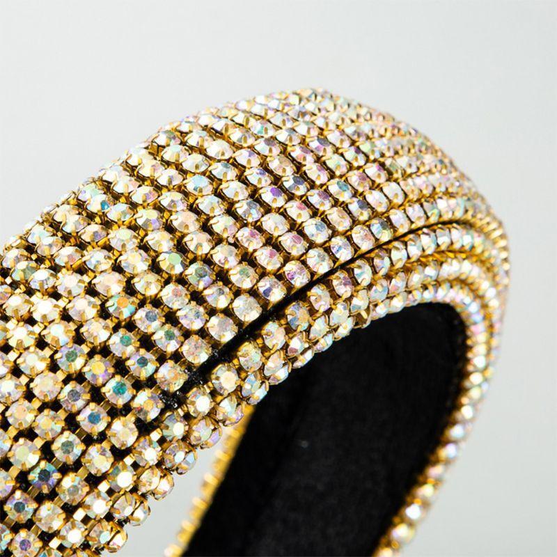 Baroque Sponge Padded Hair Hoop Colorful Rhinestone Metal Chain Jewelry Bandana