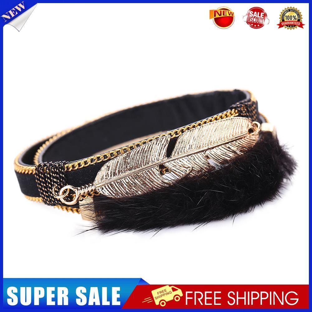 New Fashion Women Alloy Feather Leaves Magnetic Leather Bracelets Black