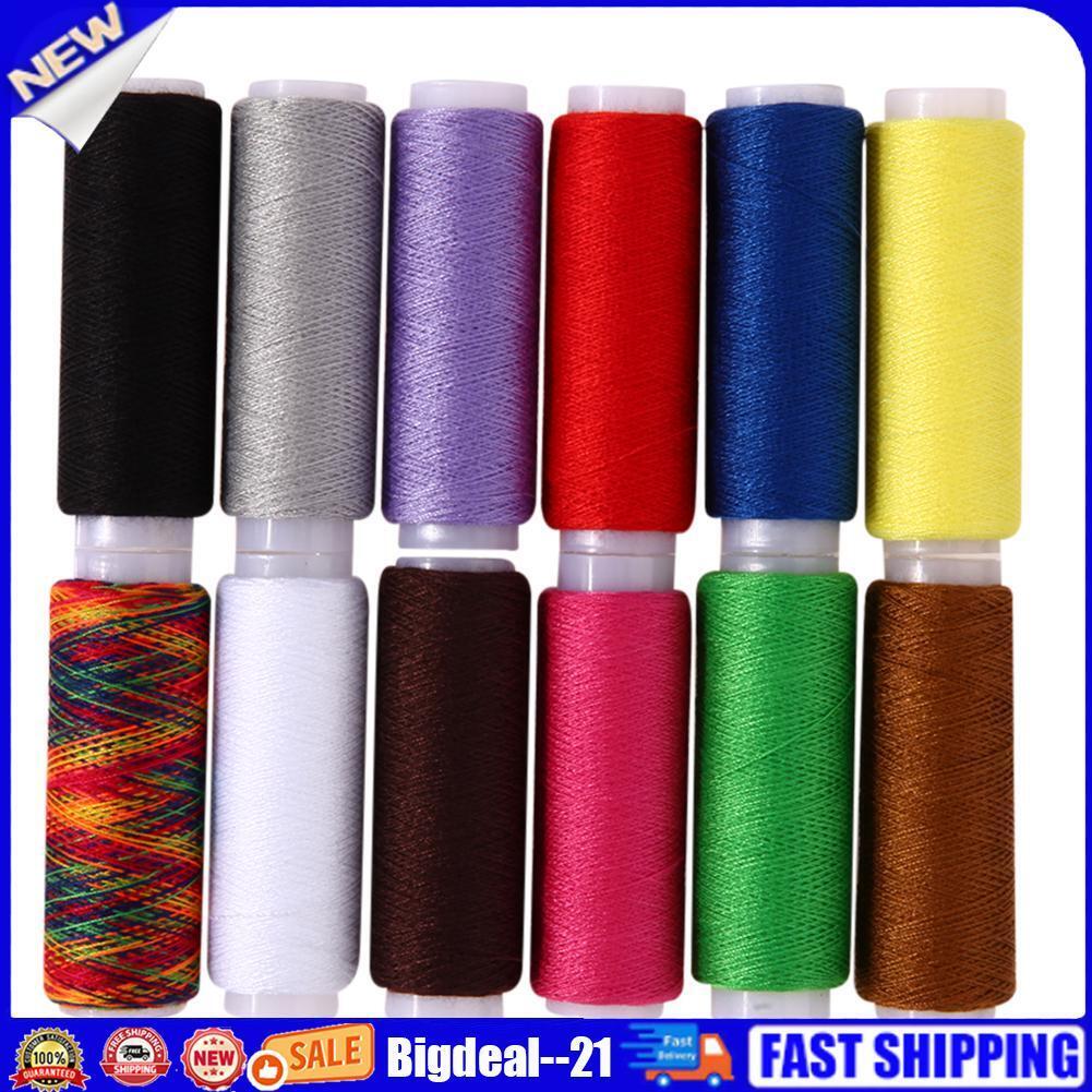 12pcs Spools Mixed Colors Polyester All Purpose Sewing Threads Cones Set