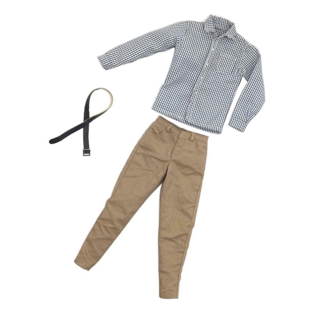 1/6 Scale Plaid Shirt Khaki Trousers Belt  Clothes for 12''