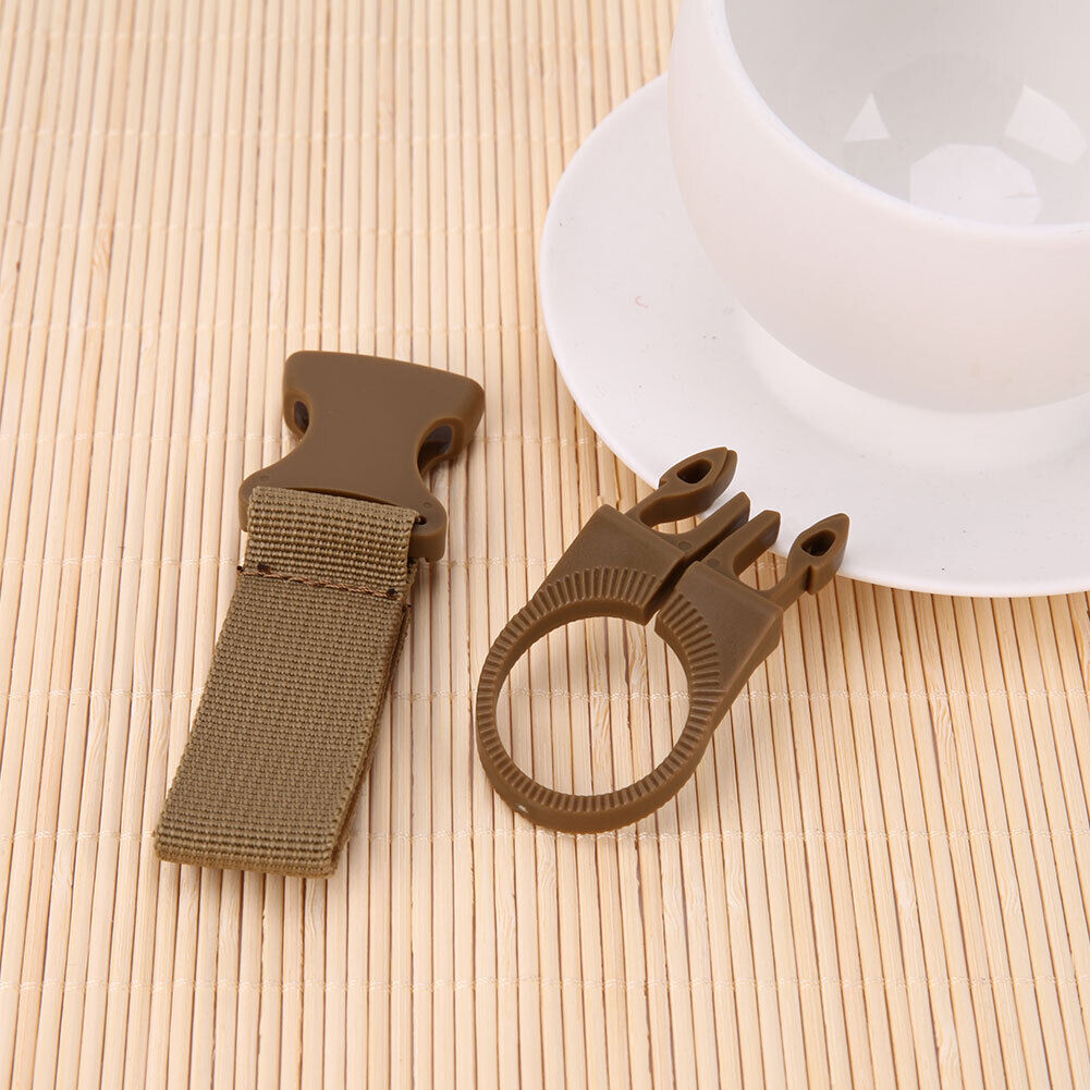 Portable Outdoor Hiking Nylon Webbing Bottle Holder Buckle Clip(Khaki)