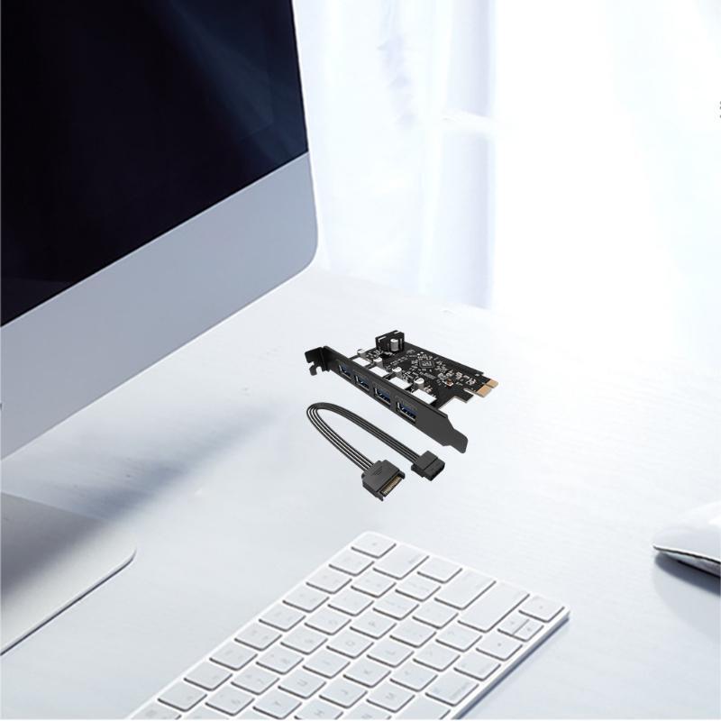 4Port USB3.0 PCI-E Expansion Card 5Gbps Power Socket 4pin Power Interface