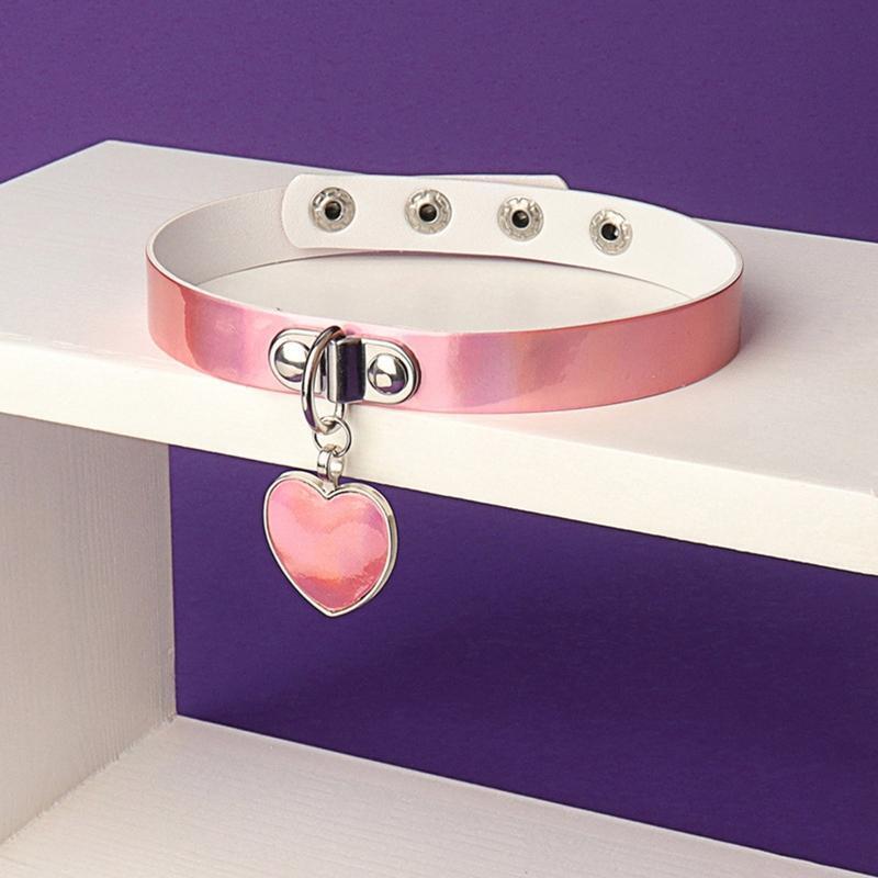Gothic Jewelry Goth Leather Choker Necklace Heart Pendant Punk Collar Choker